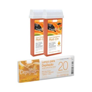 Imagem de Depilflax Cera Roll-on Refil Mamão 100g 2 Uni + Lenço Depilatório c/ 2