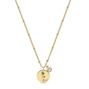 Imagem de BENEIGE Colar de flor de nascimento em ouro 18 K, pingente de disco banhado a vácuo com pedra do mês de nascimento, delicado, simples, minimalista, delicado, joia de presente para mãe, filha, mulheres, Latão, Zircônia cúbica