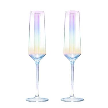 Imagem de Gutsdoor Conjunto de taças de champanhe de cristal com 2 taças de champanhe iridescentes para casamento, Natal, Dia dos Namorados, Cheers, taças de champanhe