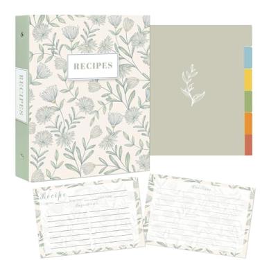 Imagem de Fichário de receitas - Livro de receitas com 3 argolas com mangas de plástico, 50 cartões de receitas e divisórias - para escrever suas próprias receitas, organizar e preservar as receitas secretas da