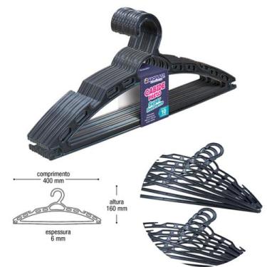 Imagem de Conjunto Cabide Plástico Super Resistente Preto C/10pç - Arqplast
