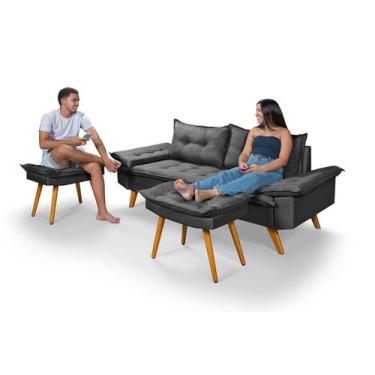 Imagem de Sofá Bariloche 3 Lugares em Linho Mais Duas Banquetas - Essencial Esto