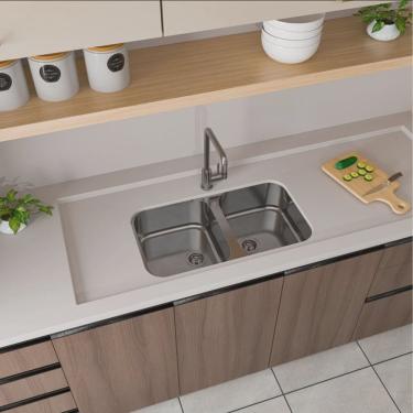 Imagem de Cuba Dupla para Cozinha Gourmet Aço Inox 72cm X 40cm X 14cm Acetinado Ghelplus. Inox