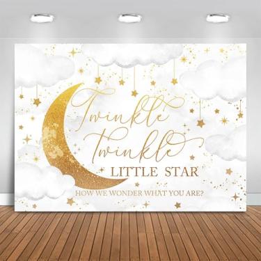 Imagem de Fitumiw Twinkle Twinkle Twinkle Little Star Gender Reveal Pano de fundo rosa ou azul How We Wonder What You Are Gender Reveal Background Party Decoration Moon and Star Boy or Girl Banner (cinza, 2,4 x