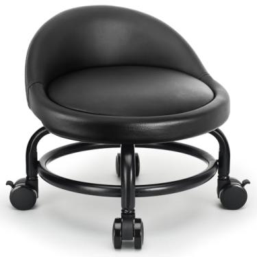 Imagem de LWADALN Banqueta de rodinhas com encosto de baixa altura, cadeira de rolo baixo, assentos de rolo para casa, escritório, garagem, loja, biblioteca