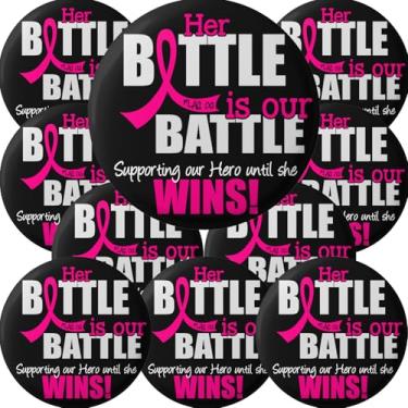 Imagem de Fight Like a Girl Her Battle is Our Battle Botões/Pinos/Emblemas, Pacote com 10 (Cores Sortidas), Pink Ribbon (Female), 2 1/4"