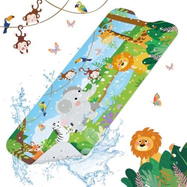 Imagem de SHUCHING Tapete de banho de bebê para banheira antiderrapante 101 x 40 cm, tapete de banheira infantil extralongo antiderrapante, tapete de chuveiro infantil para banheiro, animal da floresta