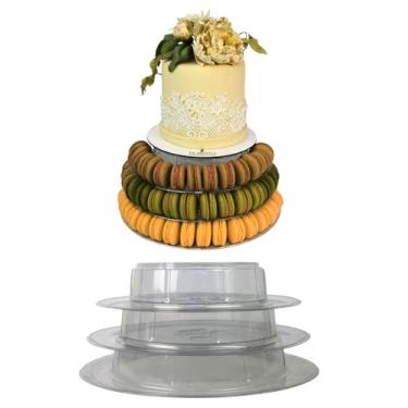 Imagem de Tabuleiro Torre 3 Pisos Para Bolo e Macarons Suporte Doces Finos Mesa de Festa Elegante Minimalista Base