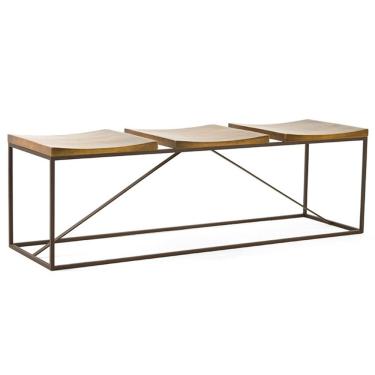 Imagem de Banco de Ferro Industrial Assento Madeira 3 Lugares Conrad