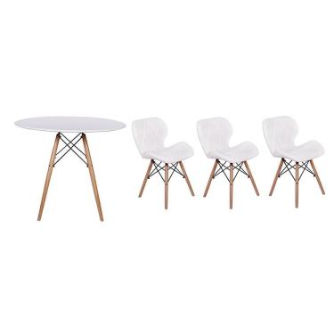 Imagem de Kit Mesa Jantar Eiffel 120cm Branca 03 Cadeiras Slim Branca