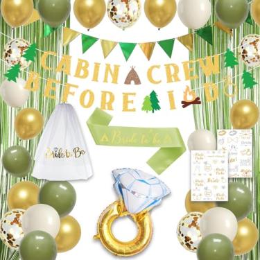 Imagem de Roetyce Decorações de festa de despedida de solteira, cortina de franjas de véu de noiva verde para ser, tripulação de cabine antes de eu fazer banner, balões, kit de tatuagens temporárias, decorações