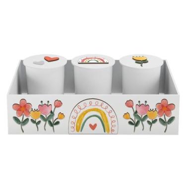 Imagem de Trio de Potes e Bandeja Kit Higiene MDF Sunshine Arco Íris - Neném na 