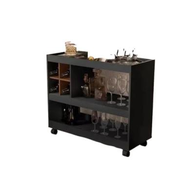 Imagem de Aparador Bar Buffet Para Sala Com Adega E Rodízios (Preto/Ameirado)