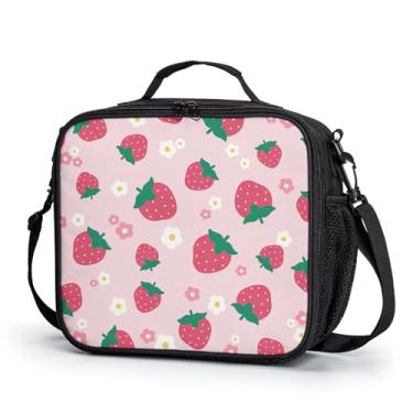 Imagem de Lancheira de morango para meninas rosa térmica lancheira infantil para escola primária jardim de infância bolsa térmica lancheira lancheira para acampamento de piquenique