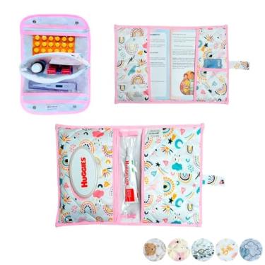 Imagem de Necessaire Porta Remédios Portátil + Porta Fraldas, lenço Umedecido e Pomada + Porta Caderneta de Vacinação Para Bebê(ARCO-IRIS)