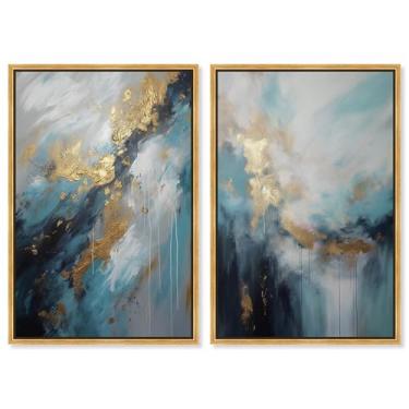 Imagem de Art Remedy Conjunto de tela Rainfall Realm com 2 conjuntos abstratos luxuosos, moldura dourada, 50 x 76 cm
