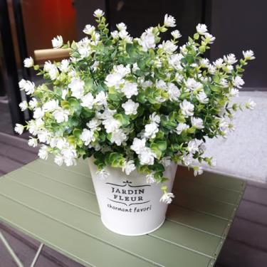 Imagem de BCBLF Flores artificiais ao ar livre, 16 pacotes de flores falsas anti-UV para decoração de plantas de plástico falso jardim varanda janela caixa de decoração, branco