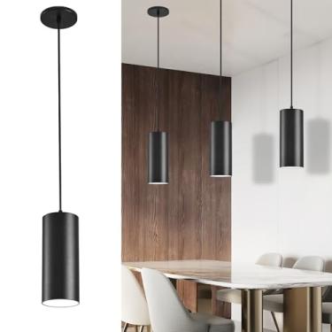 Imagem de SAMPHON Luminárias Pendentes De 4" Para Ilha Cozinha, Cilindro 25 W Com Interruptor Dip, Led Modernas Cuidados Os Olhos Quarto, Sala Estar, Escritório (Preto, 1 Peça)