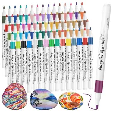 Imagem de Caneta Acrílica para Colorir 60 Cores, Marcadores Acrílicos Permanentes Tipo Posca para Madeira, Tecido, Pedra, Vidro, Tela, Cerâmica – Caneta Touch para Desenho Infantil e Artístico