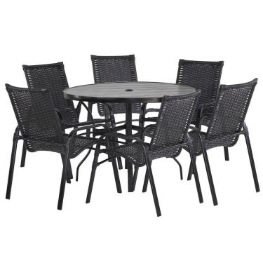 Imagem de 6 Cadeiras E Mesa100cm Tampo Ripado Alumínio Piscina Jardim para Àrea Piscina e Jardim Trama 