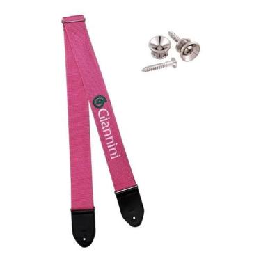 Imagem de Alça cinto para violão baixo guitarra bordado "giannini" 5 cm - rosa