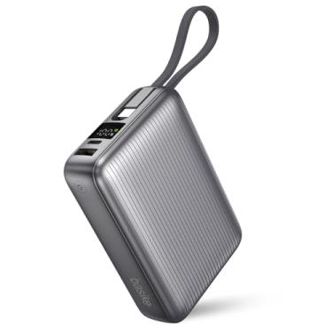 Imagem de Basike Power Bank, Carregador Portátil 20000mAh 45W, 3-Saídas com Cabo USB-C Integrado, Bateria Externa de Carregamento Rápido PPS/PD/QC para iPhone Séries 16/15/14/13, Samsung S25/24/23/22/21 (Cinza)