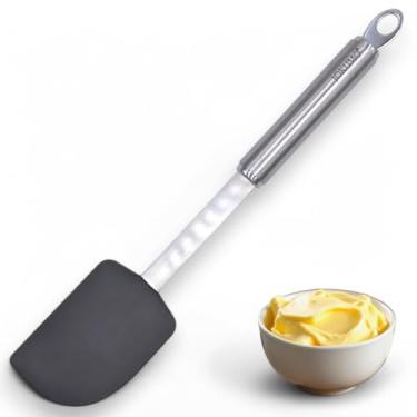 Imagem de JOKUMO Espátula de silicone com cabo de tubo ergonômico - aço inoxidável 18/10, antiaderente, raspador resistente ao calor de 220 °C para misturar, assar e cozinhar - livre de BPA, pode ser lavado na