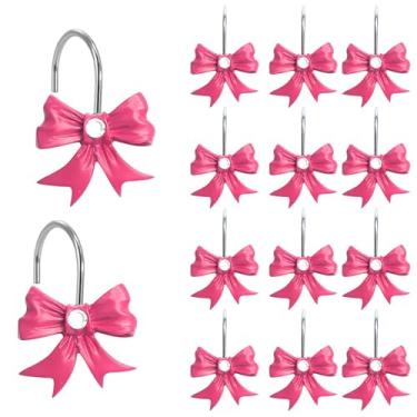 Imagem de 12 peças de ganchos de chuveiro vermelhos para cortina de chuveiro de plástico bonito gancho de cortina de chuveiro anéis à prova de ferrugem clipes de chuveiro para cortinas