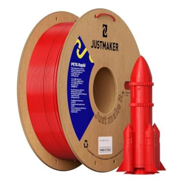 Imagem de JUSTMAKER Filamento rápido para impressora 3D PETG, impressão de alta velocidade, material multifuncional, precisão dimensional +/-0,03 mm, 1,75 mm, 1 kg, vermelho