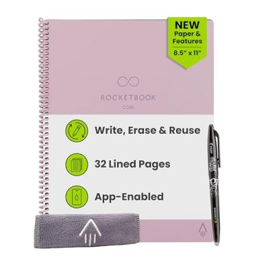 Imagem de Rocketbook Caderno espiral reutilizável New Core, tamanho carta 21 x 28, rosa - páginas forradas, conectadas ao aplicativo, apagável, capa durável, ideal para escola, trabalho e projetos criativos