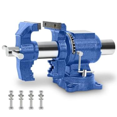 Imagem de GLEMGOPO Torno de bancada resistente, largura e abertura da mandíbula de 10 cm, base giratória de 360° com bigorna, braçadeira multiuso e torno de tubo combinado para marcenaria, metalurgia e trabalho