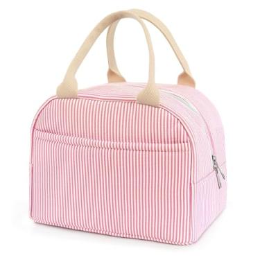 Imagem de TIFFYONEK Lancheira para mulheres, lancheira térmica para viagens, trabalho, piquenique, faculdade, escola, adulto, lancheira, grande, listra rosa