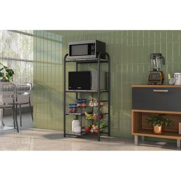 Imagem de Fruteira Multiuso 3 Cestas Fabone Dallas Aço Carbono Pintura Epóxi 4 Prateleiras Tampos Granito Preto e Prata