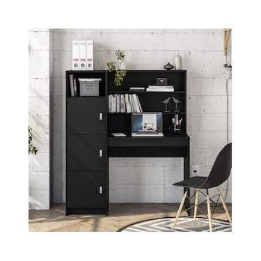 Imagem de Escrivaninha com Estante Politorno Teresina 1 Porta 6 Prateleiras MDP Pintura UV Porta-CPU