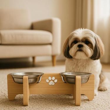 Imagem de Comedouro Bebedouro Popular Gato e Cachorro Elevado Pet Mdf - Mestre P