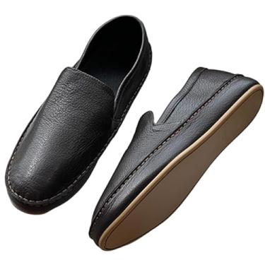 Imagem de Top Qaulity Tênis retrô francês bico redondo para avó sapatos minimalistas de couro de vaca de grão de lichia sem cadarço mocassins femininos, Marrom, 35