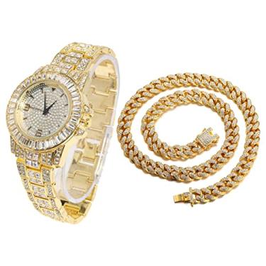 Imagem de Halukakah Relógio de diamante masculino - The Frost - monofone de diamantes glaciais, ouro real 18 quilates, banhado a ouro branco banhado a ouro branco gelado, mostrador redondo de 38 mm de largura