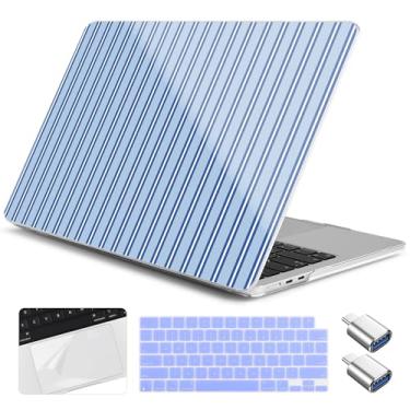 Imagem de Yebiseven Capa para MacBook Air 13,6 polegadas M4/M3/M2 2025 2024 2023 2022 lançado A3240/A3113/A2681, capa rígida para laptop com capa de teclado e protetor de trackpad e 2 adaptadores OTG, listras