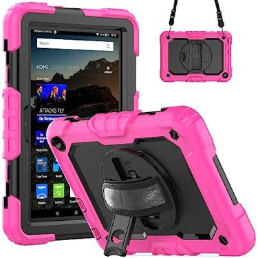 Imagem de QYiiD Capa à prova de choque para Fire HD 8 Plus com protetor de tela, capa à prova de choque com alça de mão giratória 360, cinto de ombro para Fire HD 8 e Fire HD 8 Plus (12ª/10ª geração,