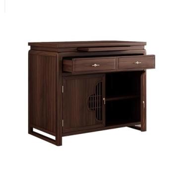 Imagem de Prateleira de altar budista, nogueira preta com gaveta, armário interno de santuário de Buda, mesa de tributo de incenso de meditação estilo chinês (grande)