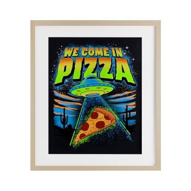 Imagem de Stupell Industries Impressão emoldurada We Come In Pizza Aliens Birch Under Glass da Jedco Brands, Inc., 40,6 x 33,5 cm