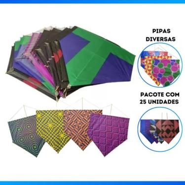 Imagem de Kit 25 Pipas Media de 48x37 cm Sortida Vareta Reta Infantil - Real Sed