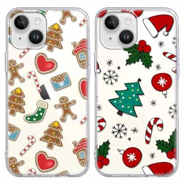 Imagem de RUMDEY Pacote com 2 capas de telefone de Natal transparentes para iPhone 13/14 de 6,1 polegadas, lindos biscoitos bengalas doces, proteção macia, fina, à prova de choque de TPU para meninas, mulheres e homens