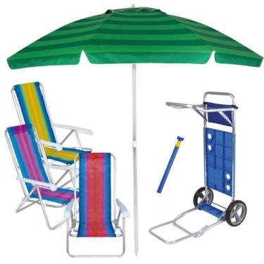 Imagem de Kit Praia Carrinho Avanço 3 Cadeira Reclin 8 Pos Alum Guarda Sol 2,4m 