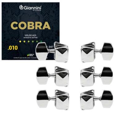 Imagem de Tarraxa p/ Violão Aço Folk Semi Blindada + Jogo de Cordas 09 - Mix Vis