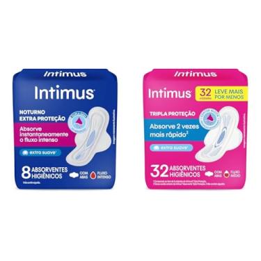 Imagem de Intimus Absorvente Externo, Noturno Suave com Abas, 8 unidades + Intimus Absorvente Tripla Proteção Suave Com Abas - 32 Unidades