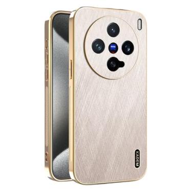 Imagem de Yarxiawin Capa de telefone para Vivo X200 Ultra à prova de choque, textura de fio dourado para Vivo X200 Ultra, capa de silicone fina galvanizada preta de couro anti-impressão digital (dourada)