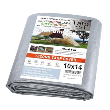 Imagem de Lona resistente à prova d'água 3 x 4,3 m, lona de plástico prata TEZONG 12 mil capa de lona externa para chuva de emergência, móveis de pátio, madeira, telhado, acampamento, carro, piscina