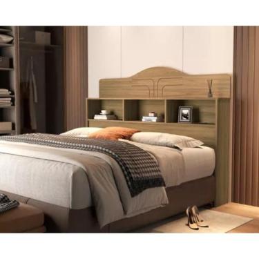 Imagem de Cabeceira Cama Box Casal 1,40m com 3 Nichos 100% MDF Prateleira Decora