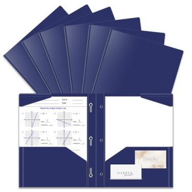 Imagem de Briartw Pacote com 6 pastas de plástico resistente azul marinho com pinos, tamanho carta de 3 anéis, 2 bolsos e 2 compartimentos para cartão para escritório profissional, negócios, faculdade